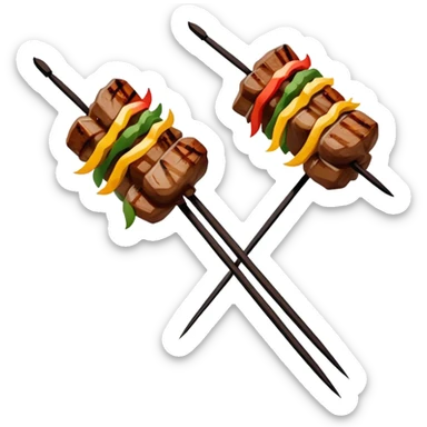Inner Mongolia lamb skewers with cumin, simplified emoji style with bold outlines and bright colors, cartoon style grilled meat on sticks sticker