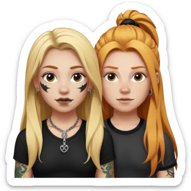 girl with long blonde hair, black tattoos and a septum piercing next to an athletic ginger girl a septum piercing sticker