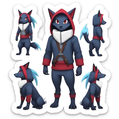 Cool Edgy Zoroark-Absol-Zangoose-Sneasel-Quilava with a collar and hoodie-sweater and harness on, full body sticker