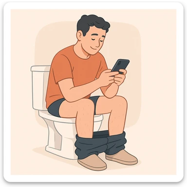 man on toilet, reading phone, relaxed, modern illustration sticker