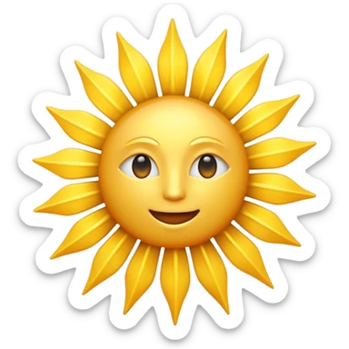 A radiant golden sun, with long, bright rays surrounding it, an intense yellow center, detailed 3D emoji style, neutral background, soft and vibrant lighting.  sticker
