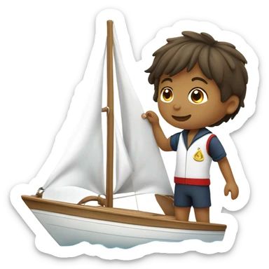 boy puts medal on his sailing boat sticker