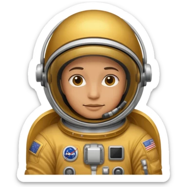 an astronaut without helmet and having golden suit sticker