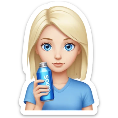 Blue eyed girl holding an energy drink sticker