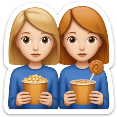 Two girls one caramel coloured hair but short shoulder length hair and one the same colour hair but longhair  they are watching a movie sticker