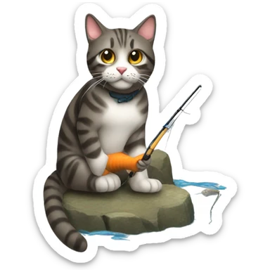 Cat fishing sticker