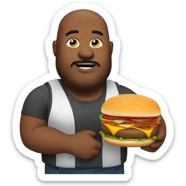 Heavy set man with a burger sticker