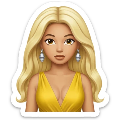 Beyonce with long platinum blonde hair, yellow outfit sticker