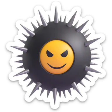 Make the spiked ball look more dangerous with sharper, longer spikes, a darker metallic finish, and menacing details in 3D emoji style with no background. sticker