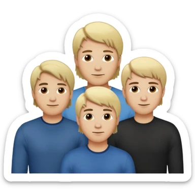 Three men friends, one blond long hair two brown short hair sticker