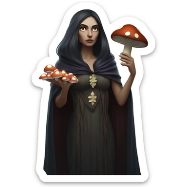 the morrigan walking in the woods with wisdom about mushrooms sticker