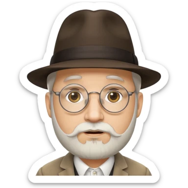 rabbi with white goatee, fedora, round rimmed glasses sticker