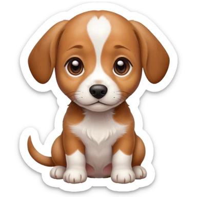 Dachshund beagle chihuahua mix puppy that’s mostly white with brown and dark brown patches and a birth mark on his nose sticker