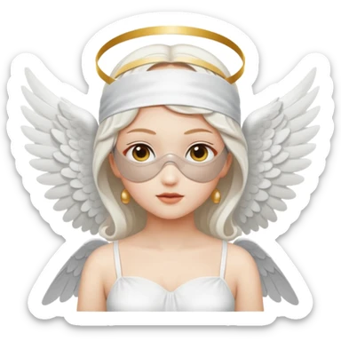 angel with white blindfolds on eyes, white dress, pale skin and  two large wings sticker