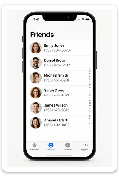 Front screen of the phone with friends' contacts sticker