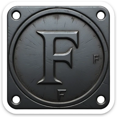 Minimal emoji, gothic metal coin made of black steel, engraved number f at the center, ancient industrial aesthetic, worn metal texture, no glow, no neon, flat emoji design, centered, transparent background sticker