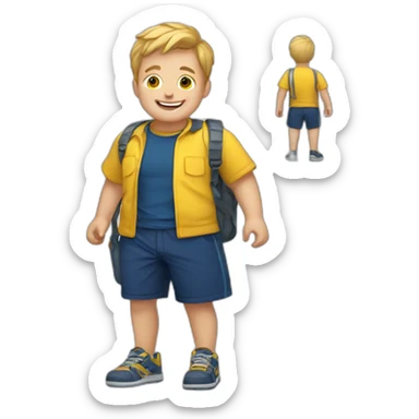 happy white kid with yellow shirt and dark blue shorts sticker