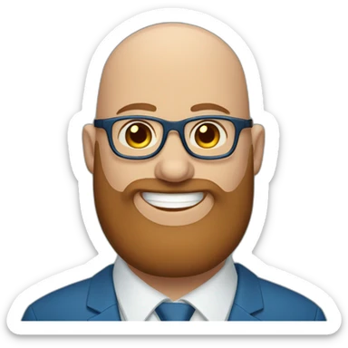 blue-eyed fat smiling bald man with a long brown beard in a blue suit with glasses sticker