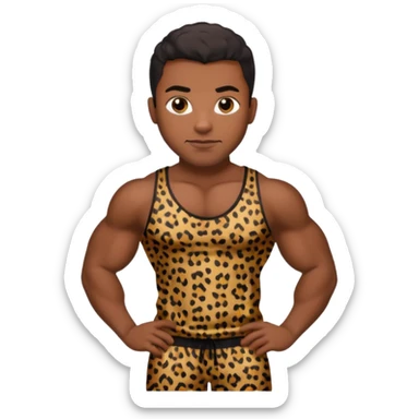 Handsome Black guy with brown skin tone, with muscular build, wearing black leapard print pajamas  sticker