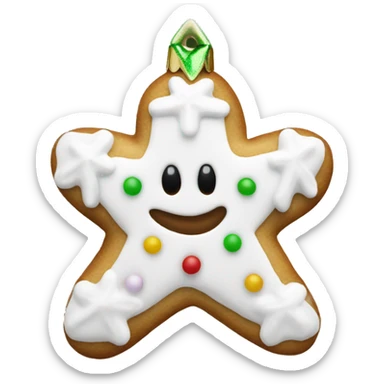 white frosted gingerbread cookie shaped like a christmas ornament sticker