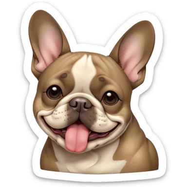 Cinematic Cute Yawning Brindle French Bulldog Portrait Emoji, Head tilted slightly with a dramatic, wide-open yawn, showcasing a sleek brindle coat with subtle fawn highlights, floppy ears slightly drooping, round dark eyes barely open in drowsy contentment, Simplified yet irresistibly adorable features, highly detailed, glowing with a soft, cozy glow, high shine, relaxed yet expressive, stylized with a touch of whimsy, bright and endearing, soft glowing outline, capturing the essence of a sleepy yet affectionate companion, so drowsy it feels like it could stretch out of the screen and curl up for a nap! sticker