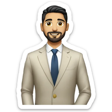 Young man Real estate agent Italian short black hair and goatee in elegant  suit  standing in front of a house  sticker