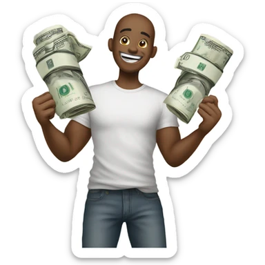 person very happy with a rolled up dollar and a pile of salt sticker