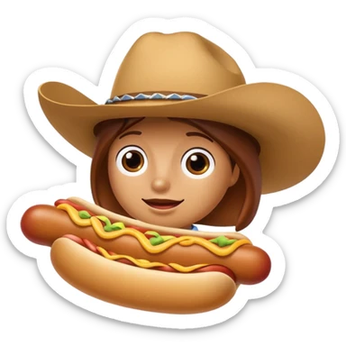 A hotdog wearing a cowboy hat sticker