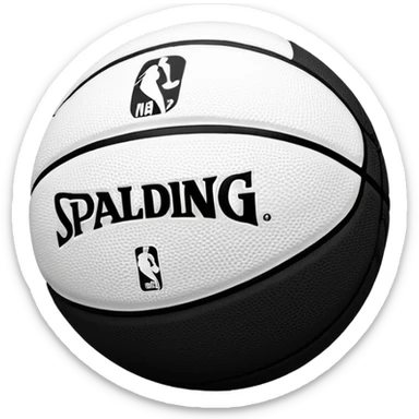 Minimalist black and white Spalding basketball with NBA logo, monochrome design, iOS emoji style sticker