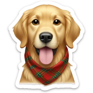 A golden retriever wearing a cozy plaid bandana sticker