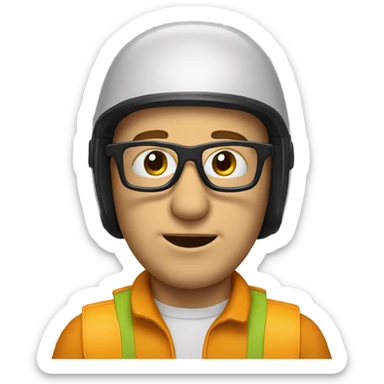 Caucasian man wirh helmet, glases and earplugs sticker