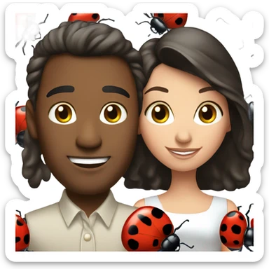 Attractive brunette Married couple and two ladybugs sticker