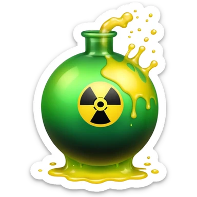 create a poison bomb which is radioactive in color, make the poison inside spoiling out and make the bomb gradient from green to yellow, make the bomb a sphere, don't add a radioactive symbol in the middle sticker