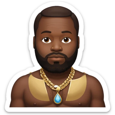 Rick Ross with dark brown hair, shirtless with necklace sticker