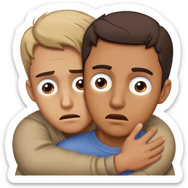 man with anxious worried expression desperately clinging and holding onto someone with fearful abandoned look in his eyes sticker