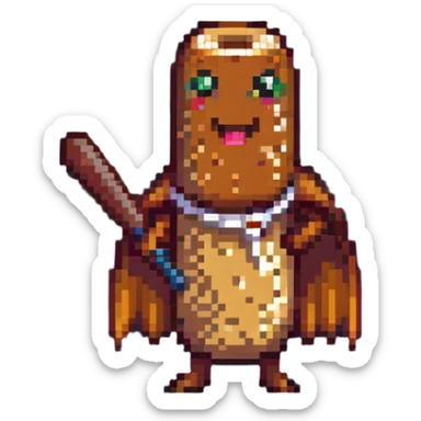 happy sausage character with a bat sticker