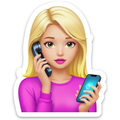 neon girl with phone blonde hair sticker