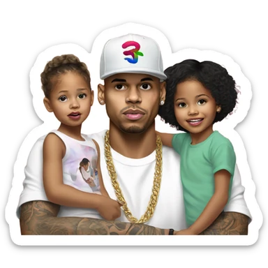 Hyper Realistic Chris Brown with daughter Royalty, son aeko sticker