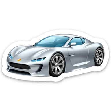 A low-profile futuristic car emoji made of polished silver chrome, wide body stance, smooth aerodynamic shape, glossy metallic surface, soft reflections, luxury swag aesthetic, minimal details, iOS emoji style, centered on clean white background, studio lighting sticker