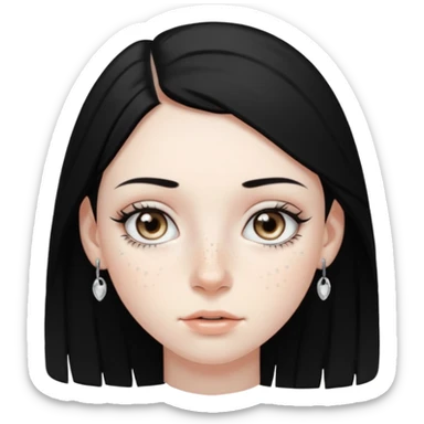 Girl with grey eyes medium black hair pale skin freckles and two nostril piercings  sticker