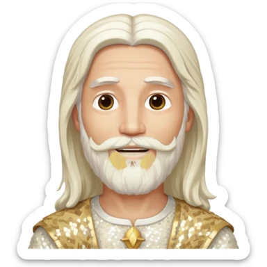 Jesus, Son of God from Gods and Goddesses with long white hair and beard, ivory sequin outfit sticker