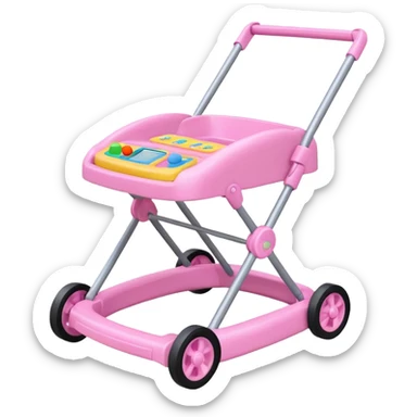 pink baby walker with toys on it sticker