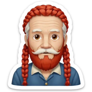 very old, white bearded and white mustached, red long haired, braided, wearing ear accessories sticker