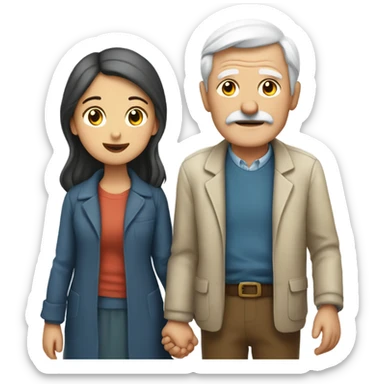 Old man holding hands with younger lady sticker