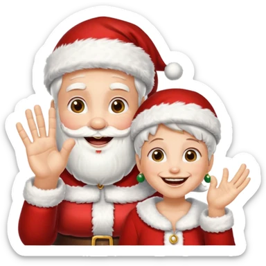 SANTA Y MAMA CLAUSE SONRIENDO CON ORTODONCIA EN DIENTES Y MANO SALUDANDO 5 DEDOS sticker