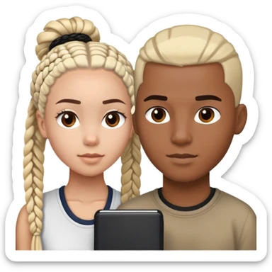 Teenage Interracial couple of a black woman with black coloured box braids and a white blonde man with a buzz cut  sticker