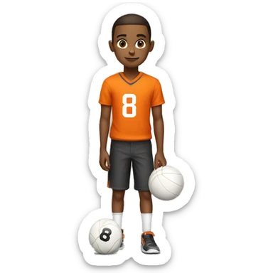 boy in orange shirt with ball with number 8 on jersey  sticker