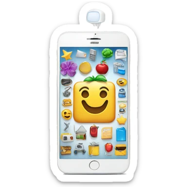 Create emoji in the form of a smartphone with a variety of applications that symbolize innovation and technology sticker