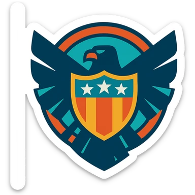 logo of a shield inspired by Marvel's S.H.I.E.L.D., stylized with abstract elements, eagle and shield, vibrant colors, dynamic sticker