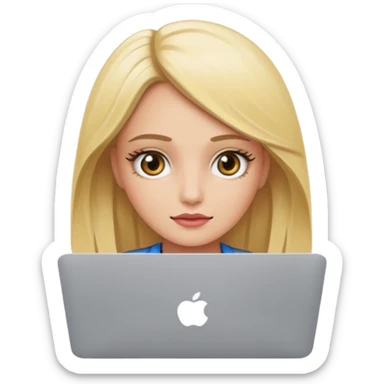 Chica rubia con anteojos usando una MacBook  sticker